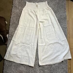 Vince Camuto cream Linen blend Wide Leg XL | Smocked Waist Lounge Beach Travel